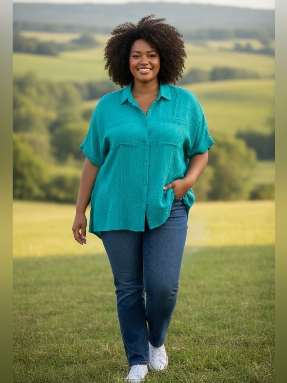 Torrid Lightweight Teal Button-Front Dolan Sleeve Women’s Shirt-Size 2X